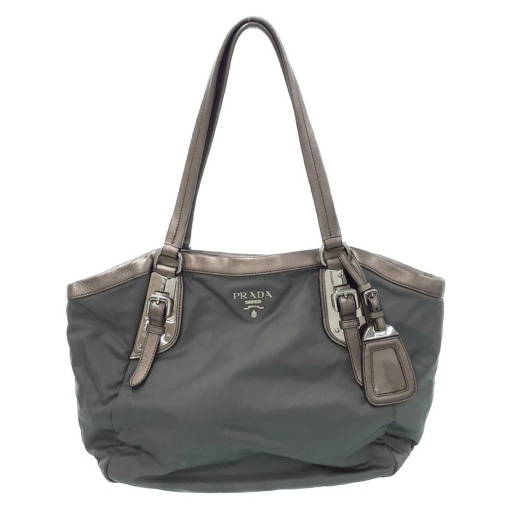 Prada Tessuto Shoulder Bag leather trim Gray